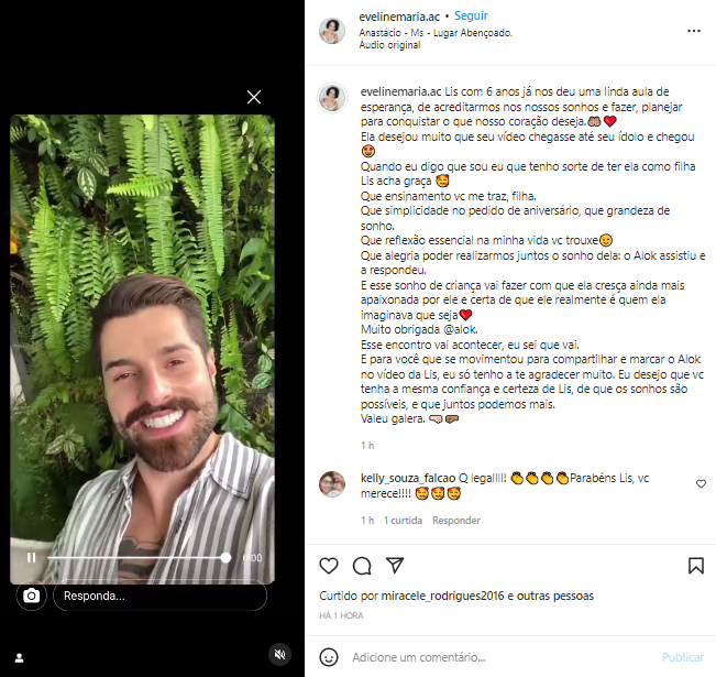 Em seu perfil, Eveline agradeceu o apoio dos amigos