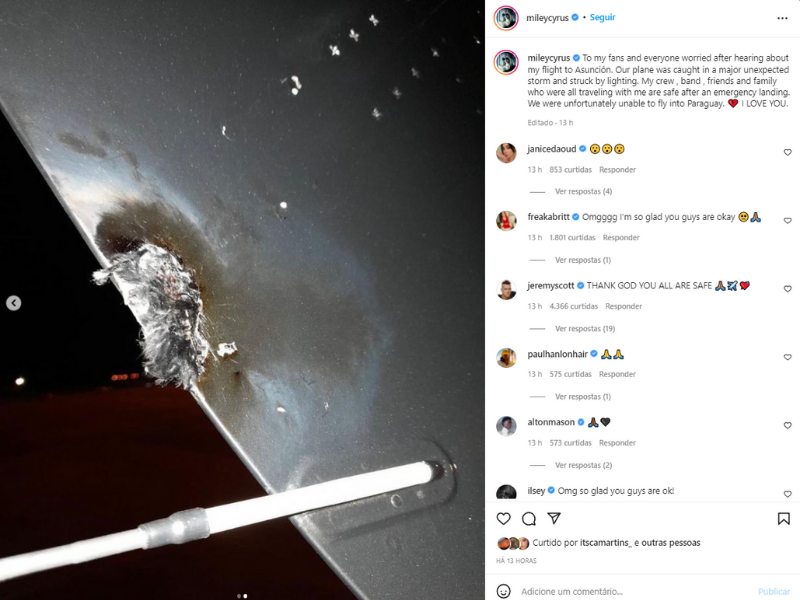 Pelo Instagram, Milley tranquilizou os fãs