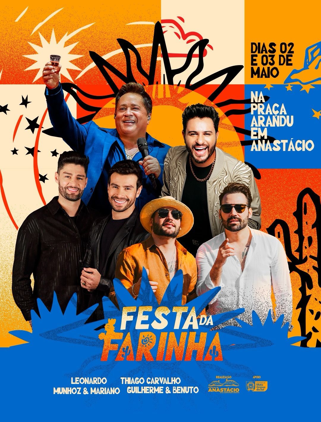 Atrações confirmadas para os dias 02 e 03 de maio na Festa da Farinha de Anastácio